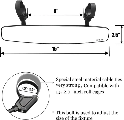 Miniatura 7 de SHEJISI Espejos UTV, material de aleación de aluminio, nuevo espejo retrovisor RZR 2024 para jaula antivuelco de 1.5 a 2 pulgadas, ajustable