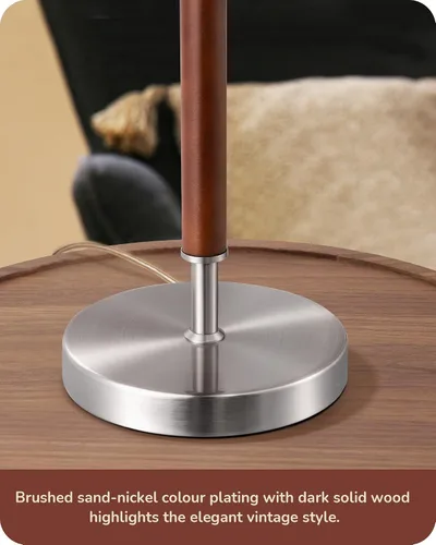 Miniatura 4 de EDISHINE Lámpara de mesa de mediados de siglo, lámpara de noche con interruptor de cadena con pantalla de lino, poste de madera maciza y base