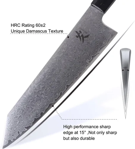 Miniatura 3 de SAMCOOK Cuchillo Kiritsuke de chef - Cuchillo profesional de 8 pulgadas de damasco afilado - Cuchillo de cocina Gyuto de acero inoxidable VG-10