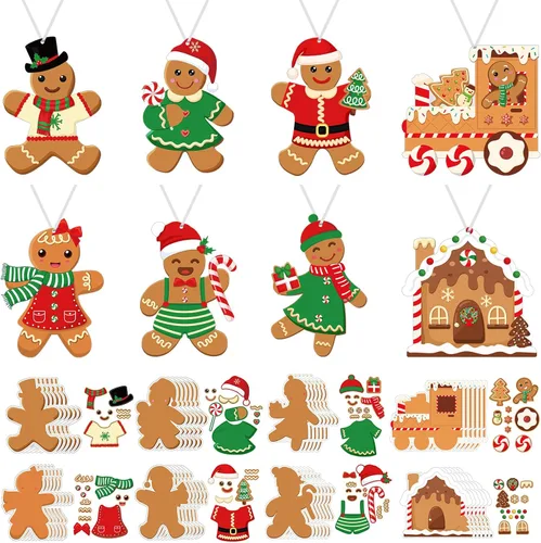 Funrous 24 piezas Kit de manualidades de hombres de jengibre de Navidad Crea tus propios adornos colgantes de hombre de jengibre Manualidades y