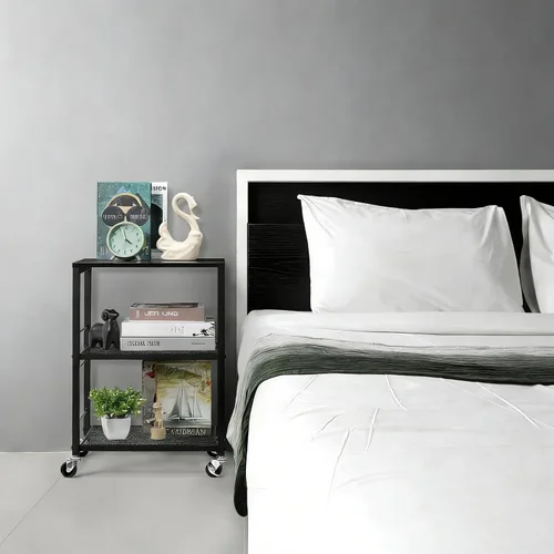 Miniatura 2 de MOOACE Mesa auxiliar de 3 niveles con rueda, estante de almacenamiento rodante, mesita de noche para dormitorio, cocina, sala de estar, oficina