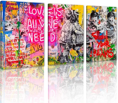 Miniatura 119 de 3 Piezas de Arte de Pared Banksy en Lienzo, Póster de Graffiti, Decoración de Pared con Citas Inspiradoras, Nunca Te Rindas, Obras de Arte para Sala