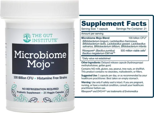 Miniatura 2 de Microbiome Mojo - Probióticos 2 en 1 de alta potencia, 100 mil millones de UFC más 500 millones de probióticos viables a base de suelo por cápsula