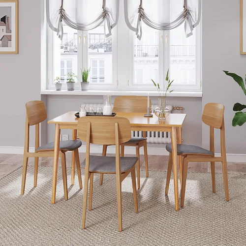 Miniatura 2 de Panana Mesa de comedor moderna de 47 pulgadas, mesa de cocina con patas de madera maciza, acabado de roble, mesa de comedor para el hogar, muebles
