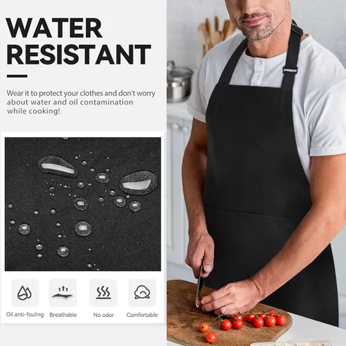Miniatura 2 de NLUS Delantales de chef para hombres y mujeres, delantales de cocina para mujeres con 2 bolsillos, delantales ajustables, resistentes al agua y al