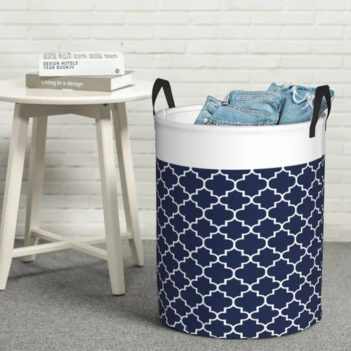 Miniatura 8 de Cesta de lavandería personalizada, bolsa grande para lavandería, bolsa de ropa plegable, alta, impermeable, para viajes, baño, universidad, Azul