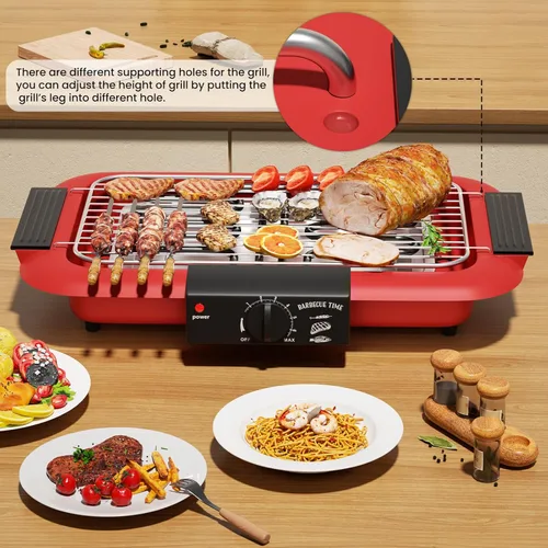 Miniatura 5 de Parrilla eléctrica para barbacoa, sin humo, antiadherente para interiores y exteriores, 2000 W, doble tubo de alta potencia, portátil, extraíble