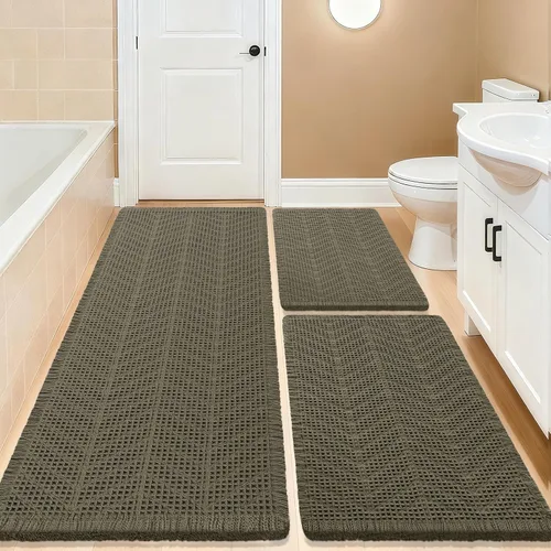 Miniatura 72 de Tapete de baño con diseño de gofre, moderno, bohemio, absorbente, antideslizante, ultrasuave, lavable a máquina, con letra de baño, dormitorio