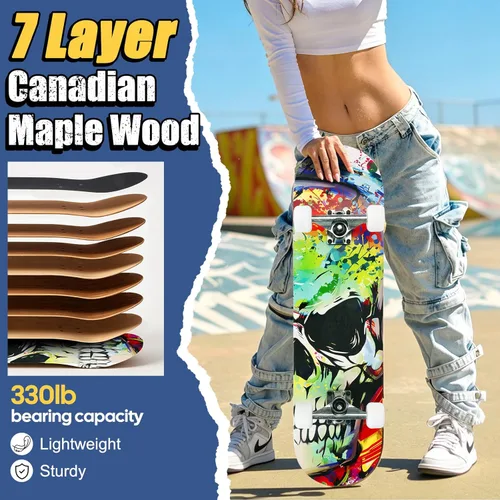 Miniatura 4 de Patinetas para principiantes, adultos, jóvenes, adolescentes, niños o niñas, de 31 x 8 pulgadas, patinetas completas de 7 capas de madera de arce