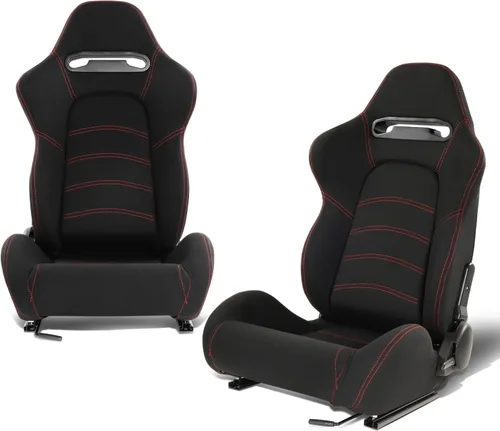 DNA MOTORING RS-JBR-005-BK-RD - 2 asientos de cubo de carreras con respaldo ajustable, ajuste único y riel, compatibles con arnés de 4 puntos, tela