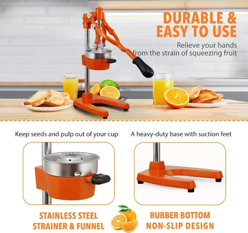 Miniatura 6 de Exprimidor Manual de Frutas de Hierro Fundido Extra Alto de 19 Pulgadas de Altura, Prensa Manual Comercial de Servicio Pesado para Naranja