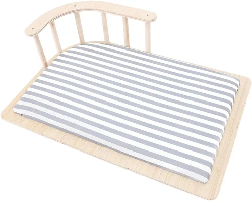Miniatura 4 de Elevated Cat Bed Raised Cat Bed Wooden Hammock with Soft Warm Cushion & Fence for Small Dogs Cats Easy Assembly Cleaning (Striped Style)