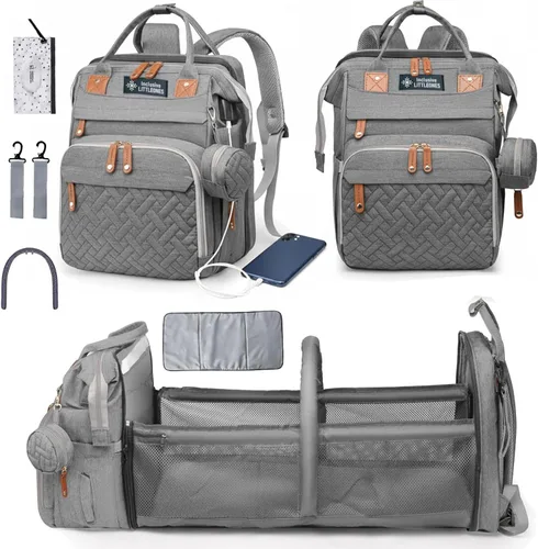 Mochila para pañales para bebé, cambiador adicional, gran capacidad, puerto USB, funda para chupete, mosquitera y bolsa de toallitas | Elegante