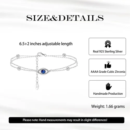 Miniatura 2 de Pulseras de plata de ley 925 con infinito de mal de ojo, ajustable, para mujer, madre, esposa, novia, regalo de joyería
