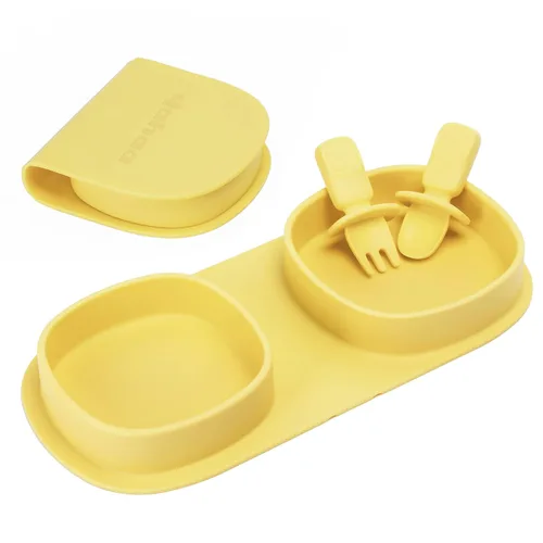 Miniatura 14 de Platos llanos plegables de silicona, platos para bebé, esenciales de viaje con tenedores y cucharas, aptos para microondas y lavavajillas, aguamarina