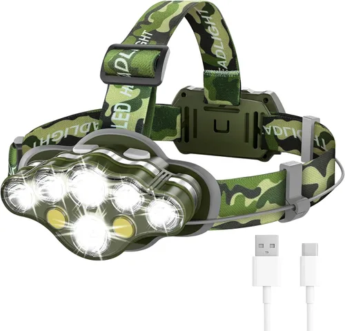 Miniatura 9 de MIOISY - Linterna recargable para cabeza, 8 luces LED súper brillantes, lámpara de cabeza con luz roja y blanca, resistente al agua IPX4, 8 modos