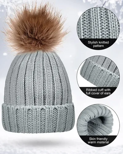 Miniatura 2 de Juego de 4 gorros de invierno para mujer, gorro de punto, guantes para pantalla táctil
