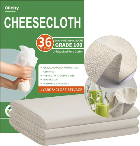 Miniatura 11 de Olicity - Paños de muselina para queso de grado 90, 27 pies cuadrados, paño de queso reutilizable con bordes cerrados de algodón sin blanquear