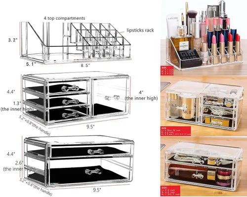 Miniatura 6 de Cq acrylic Organizador de Maquillaje Transparente para Encimera, Pequeño de 4 Cajones para Almacenamiento de Cosméticos, Lindos Organizadores