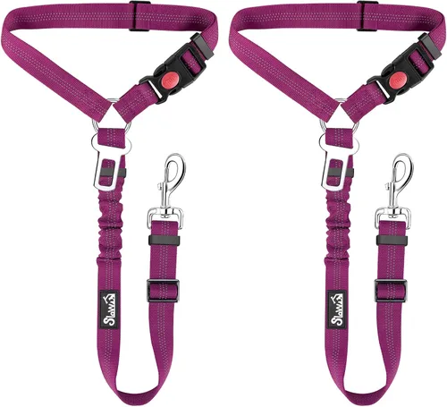 Miniatura 13 de SlowTon Cinturón de seguridad para perro para automóvil, paquete de 2 cinturones de seguridad ajustables con amortiguador elástico elástico, 2 en 1
