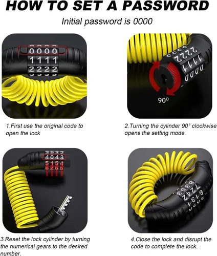 Miniatura 6 de KVAEY 2 candados de cable para casco de motocicleta, antirrobo con código de combinación digital de 4 unidades, bloqueo de cable retráctil