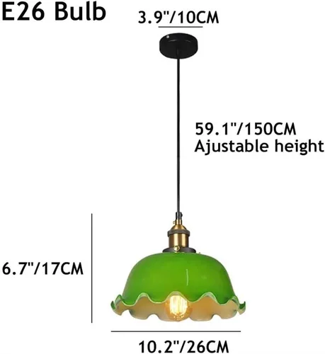 Miniatura 2 de 10.2in 2 Pack Large Pendant Lights, Nordic Retro Metal Lamp Head Ceiling Hanging Lighting with Green Glass Shade, Adjustable Cord E27/E26 Sockets
