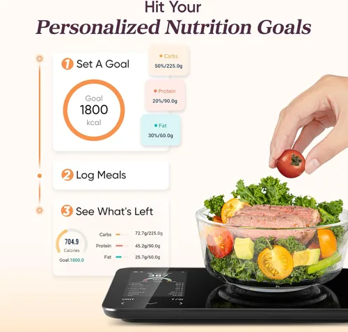 Miniatura 5 de Báscula inteligente de cocina para alimentos Cosori con calculadora nutricional, aplicación gratuita para escaneo de IA, seguimiento de calorías