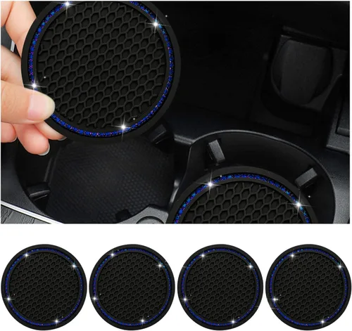 Miniatura 10 de Dickno 2 piezas de portavasos brillantes para automóvil, portavasos de inserción para taza de automóvil de 7 cm con diamantes de imitación, tapete