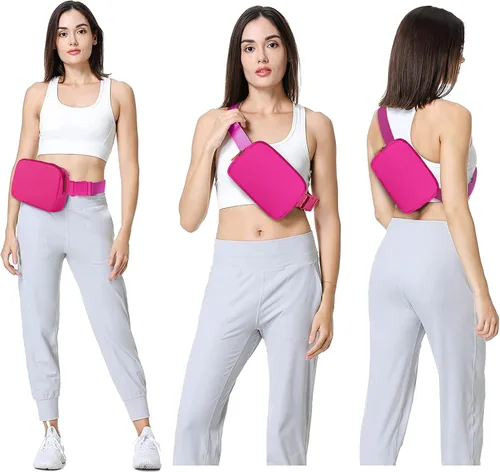 Miniatura 6 de VOROLO Riñonera para mujeres y hombres, bolsa cruzada, bolsa de cinturón con correa ajustable, Magenta, Talla única