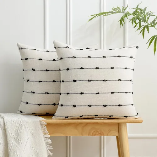 Miniatura 5 de Wracra Juego de 2 fundas de almohada decorativas estilo bohemio de 18 x 18 pulgadas, funda de almohada moderna de lino para sofá, cama y sala
