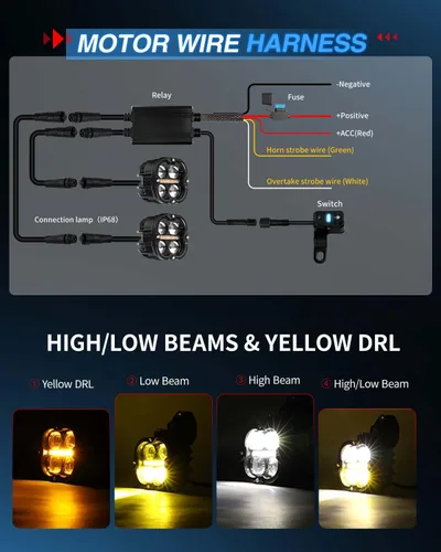 Miniatura 5 de BraveWAY Luces de conducción de motocicleta de 3 pulgadas, luces antiniebla LED de 120 W con DRL, 4 modos estroboscópicos, haz ámbar y blanco, focos