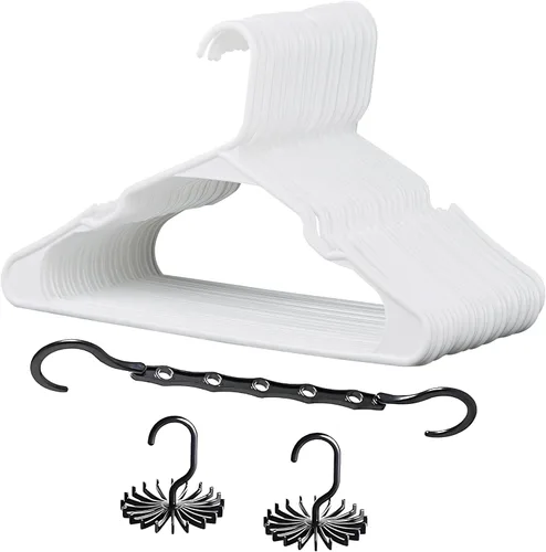 Miniatura 20 de VECELO Paquete de 25 perchas de ropa, colgador de plástico antideslizante, gancho giratorio de 360° y ahorro de espacio para armario de dormitorio