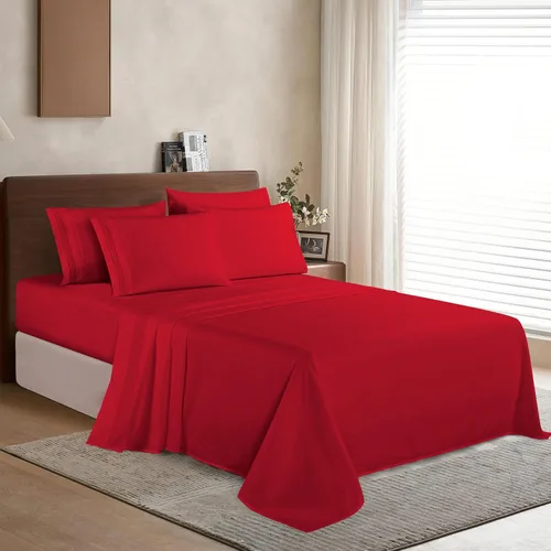 Miniatura 3 de Elegant Comfort - Lujoso juego de ropa de cama suave de 6 piezas estilo Microfibra, calidad prémium hotelera, 1500 hilos, resistente a arrugas y Rojo