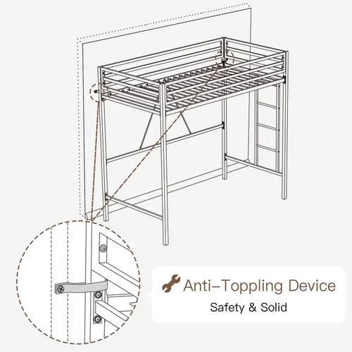 Miniatura 8 de ikalido - Cama elevada de metal tamaño individual con barandilla de seguridad y escalera, no necesita somier, muebles de dormitorio que ahorran
