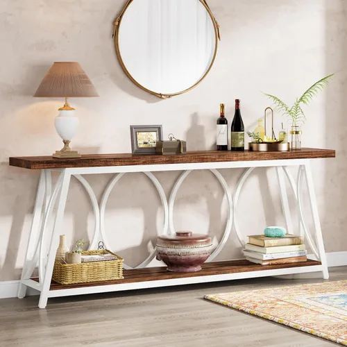 Miniatura 9 de Tribesigns - Mesa consola extralarga de 70.9 pulgadas, mesa de sofá industrial detrás del sofá con estante de almacenamiento de 2 niveles, mesa