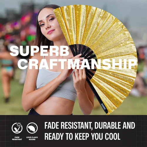 Miniatura 139 de SoJourner Bags Rave Fan – Ventilador plegable grande – Ventilador de mano Clack para raves, Halloween, Burlesque, trajes de arcoíris para mujeres
