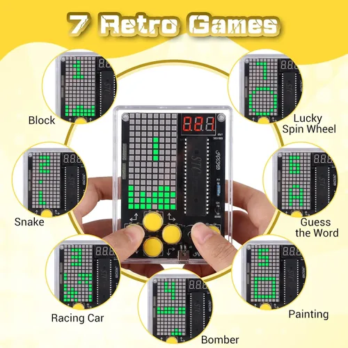 Miniatura 3 de PEMENOL Kit de proyecto de soldadura de juego 7 en 1, kit de electrónica de consola de juegos de mano retro para aprendizaje STEM, 3 niveles