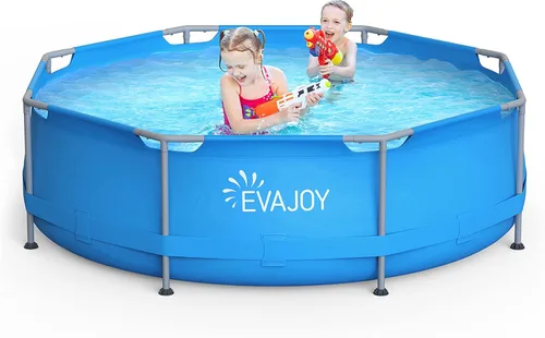 Evajoy Piscina redonda sobre el suelo con marco de metal para exteriores de 10 pies x 30 pulgadas con fácil instalación, solo piscina