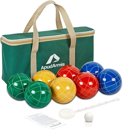 ApudArmis Juego de bolas de bochas, juego de bochas familiares para patio trasero, césped, playa, juego de 8 bolas de poliresina, 1 funda de