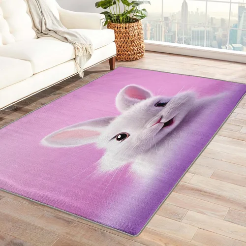 Alfombra de conejo de 2 x 3 pies, bonita alfombra Kawaii para entrada, sala de estar, dormitorio, bonita alfombra de animales, decoración de