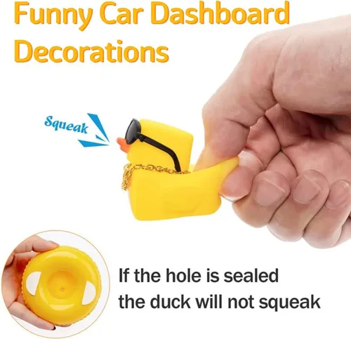 Miniatura 4 de wonuu Adorno de pato de goma para automóvil, accesorios de decoración de tablero de instrumentos con mini collar de anillo de natación y gafas de sol
