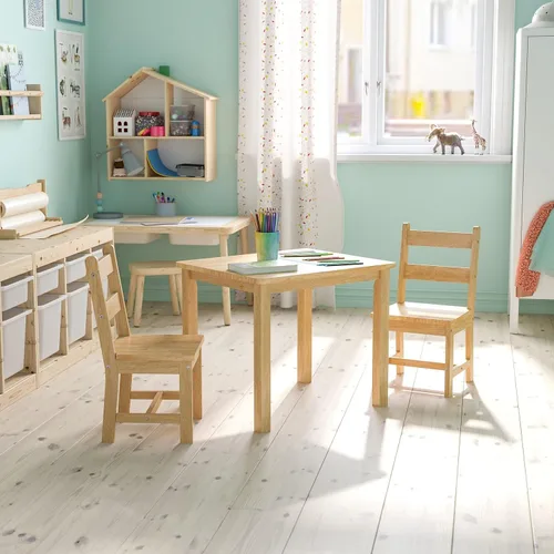 Miniatura 2 de Flash Furniture Kyndl - Juego de mesa y silla de madera maciza para niños, sala de juegos, dormitorio, cocina, juego de 3 piezas, color natural