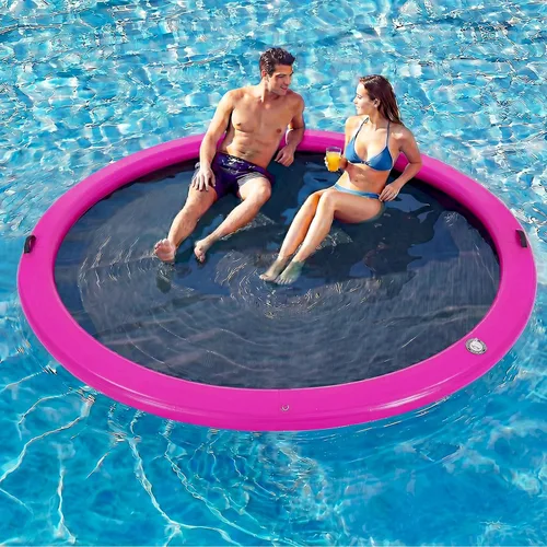 Miniatura 21 de 6-12FT Round Inflatable Floating Dock, Sunchill Float Ring, Water Hammock Tanning Pool Floats with Woven Fabric, Manual Pump for Quick Azul
