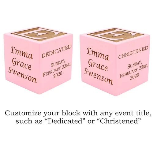 Miniatura 4 de Bloque de madera rosa personalizado para bautizo/dedicación/bautizo para bebé, elige entre 3 tamaños, regalo de bautismo para niña, regalos