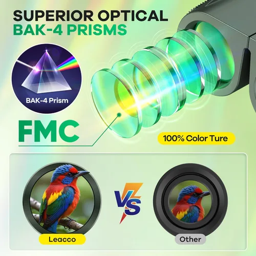 Miniatura 3 de Leacco Prismáticos compactos de 10 x 25 para adultos y niños, visión grande, binoculares pequeños impermeables con visión de poca luz prisma BAK4