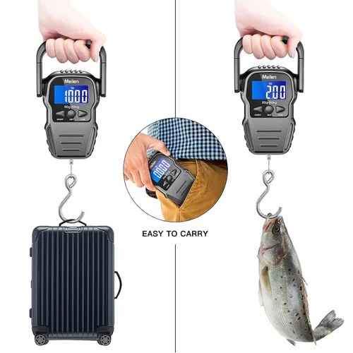 Miniatura 6 de Escala de peces báscula de equipaje de 110 libras1102lbs con pantalla LCD retroiluminada báscula de pesca digital con cinta métrica báscula portátil