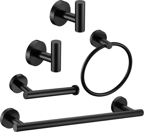 Miniatura 13 de Juego de 6 piezas de accesorios de baño de oro cepillado, anillo de toalla de mano de 16 y 23.6 pulgadas, soporte para toallas redondas, ganchos