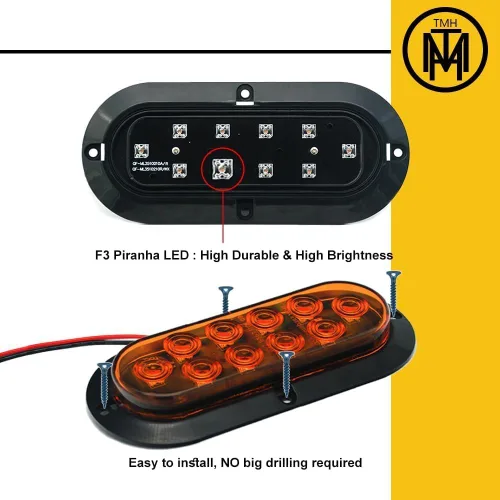Miniatura 5 de TMH Luz trasera LED ámbar ovalada de 6 pulgadas, montaje en superficie, 10 LED, impermeable, parada, freno, giro, remolque, luces para camión, RV