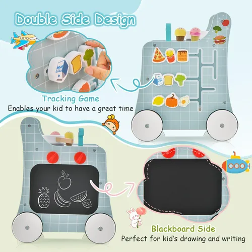Miniatura 4 de HONEY JOY Andador de empuje para bebés, centro de actividades de madera 6 en 1 con clasificador de formas y pizarra, desarrolla habilidades motoras