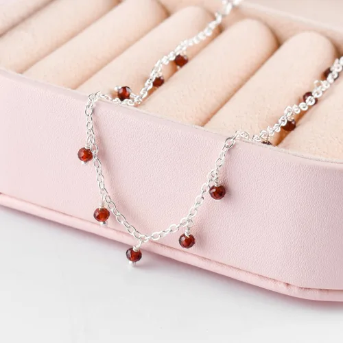 Miniatura 4 de Yanara Tobilleras de piedras preciosas para mujer, piedra natal natural, chapada en plata, joyería hecha a mano en 8.5 + 1.5 pulgadas, cristales
